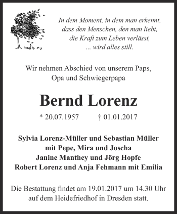 Traueranzeige von Bernd Lorenz von Thüringer Allgemeine, Thüringische Landeszeitung