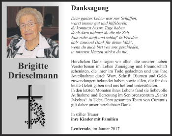 Traueranzeige von Brigitte Drieselmann von Thüringer Allgemeine