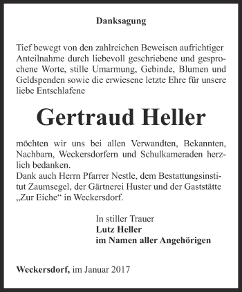 Traueranzeige von Gertraud Heller von Ostthüringer Zeitung