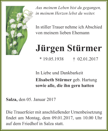 Traueranzeige von Jürgen Stürmer von Thüringer Allgemeine