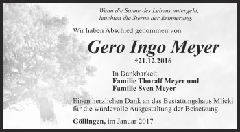 Traueranzeige von Gero Ingo Meyer von Thüringer Allgemeine