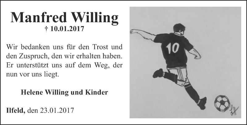  Traueranzeige für Manfred Willing vom 28.01.2017 aus Thüringer Allgemeine