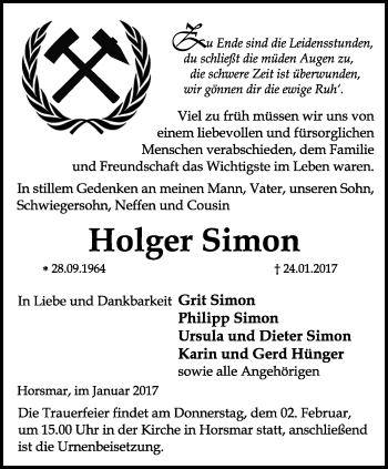 Traueranzeige von Holger Simon von Thüringer Allgemeine, Thüringische Landeszeitung