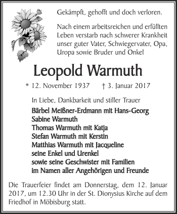 Traueranzeige von Leopold Warmuth von Thüringer Allgemeine, Thüringische Landeszeitung