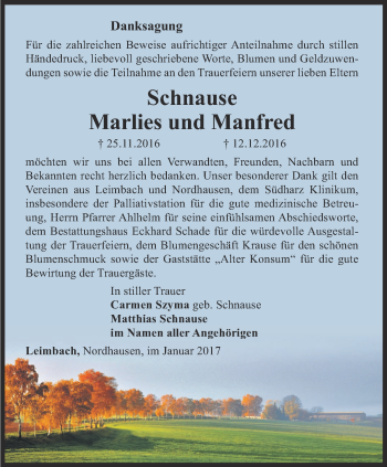 Traueranzeige von Marlies und Manfred Schnause von Thüringer Allgemeine