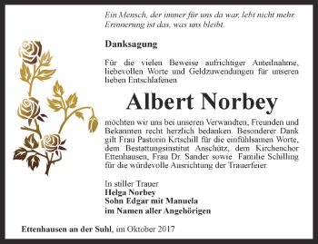 Traueranzeige von Albert Norbey von Thüringer Allgemeine, Thüringische Landeszeitung