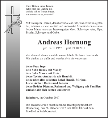 Traueranzeige von Andreas Hornung von Thüringer Allgemeine