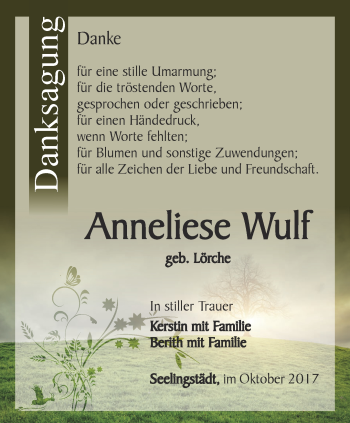 Traueranzeige von Anneliese Wulf von Ostthüringer Zeitung