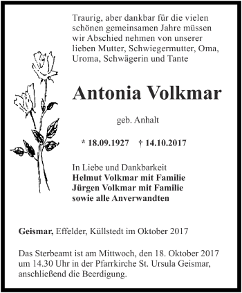 Traueranzeige von Antonia Volkmar von Thüringer Allgemeine