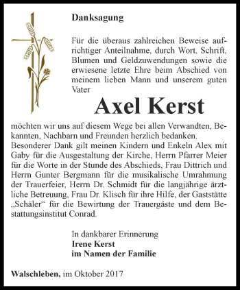 Traueranzeige von Axel Kerst von Thüringer Allgemeine, Thüringische Landeszeitung