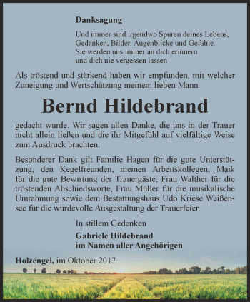 Traueranzeige von Bernd Hildebrand von Thüringer Allgemeine