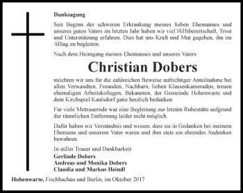 Traueranzeige von Christian Dobers von Ostthüringer Zeitung