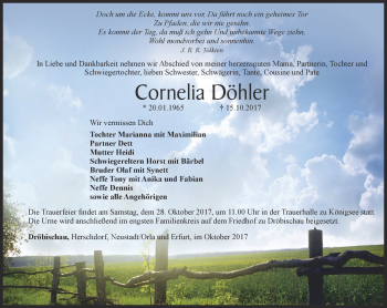 Traueranzeige von Cornelia Döhler von Ostthüringer Zeitung