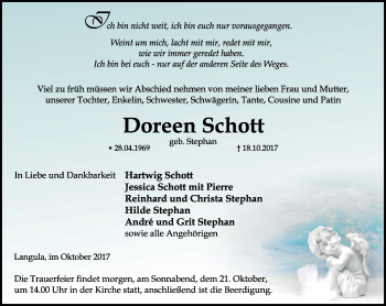 Traueranzeige von Doreen Schott von Thüringer Allgemeine, Thüringische Landeszeitung