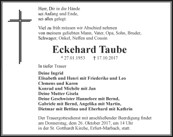 Traueranzeige von Eckehard Taube von Thüringer Allgemeine, Thüringische Landeszeitung