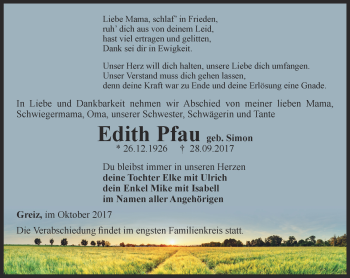 Traueranzeige von Edith Pfau