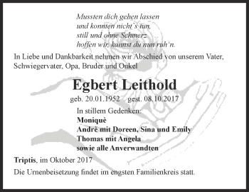 Traueranzeige von Egbert Leithold