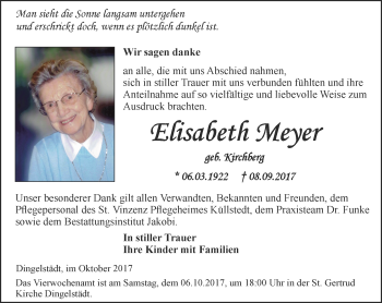 Traueranzeige von Elisabeth Meyer von Thüringer Allgemeine
