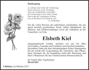 Traueranzeige von Elsbeth Kiel von Thüringer Allgemeine