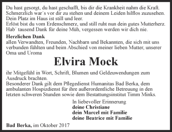 Traueranzeige von Elvira Mock von Thüringer Allgemeine, Thüringische Landeszeitung