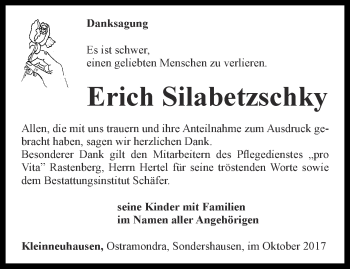 Traueranzeige von Erich Silabetzschky von Thüringer Allgemeine