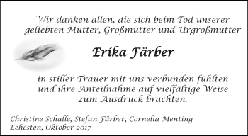 Traueranzeige von Erika Färber von Ostthüringer Zeitung