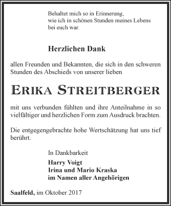 Traueranzeige von Erika Streitberger