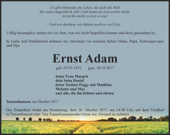 Traueranzeige von Ernst Adam von Thüringer Allgemeine