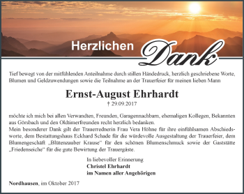 Traueranzeige von Ernst-August Ehrhardt von Thüringer Allgemeine