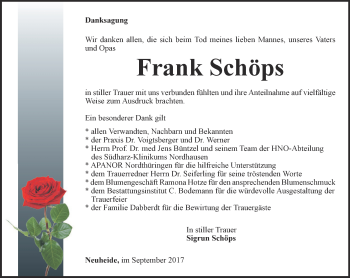 Traueranzeige von Frank Schöps von Thüringer Allgemeine