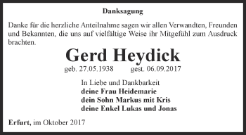 Traueranzeige von Gerd Heydick von Thüringer Allgemeine, Thüringische Landeszeitung