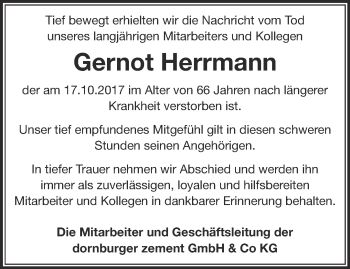 Traueranzeige von Gernot Herrmann von Ostthüringer Zeitung, Thüringische Landeszeitung