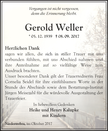 Traueranzeige von Gerold Weller von Thüringer Allgemeine, Thüringische Landeszeitung