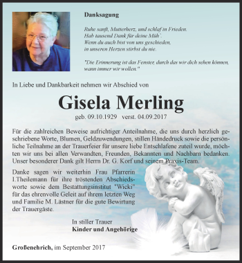 Traueranzeige von Gisela Merling von Thüringer Allgemeine