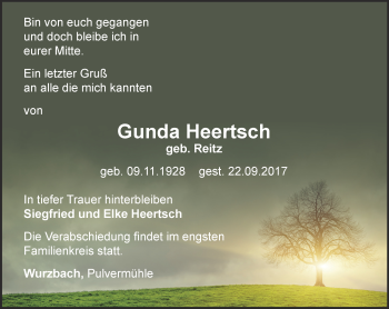 Traueranzeige von Gunda Heertsch von Ostthüringer Zeitung