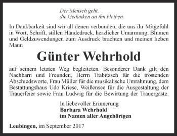 Traueranzeige von Günter Wehrhold von Thüringer Allgemeine