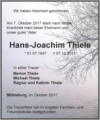 Traueranzeige von Hans-Joachim Thiele von Thüringer Allgemeine, Thüringische Landeszeitung