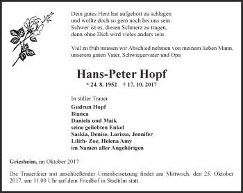 Traueranzeige von Hans-Peter Hopf von Thüringer Allgemeine