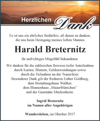 Traueranzeige von Harald Breternitz von Thüringer Allgemeine