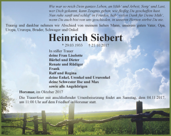 Traueranzeige von Heinrich Siebert von Thüringer Allgemeine, Thüringische Landeszeitung