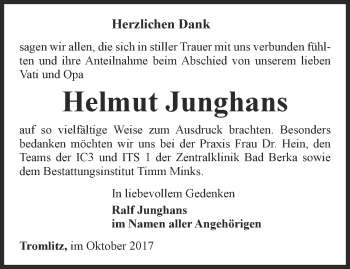 Traueranzeige von Helmut Junghans