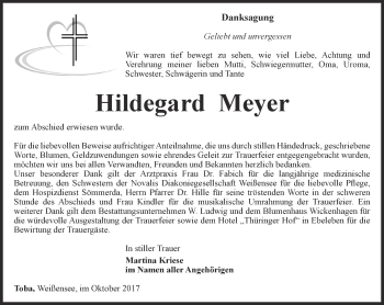 Traueranzeige von Hildegard Meyer von Thüringer Allgemeine