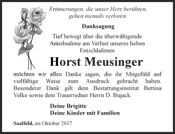 Traueranzeige von Horst Meusinger von Ostthüringer Zeitung
