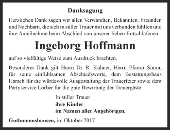 Traueranzeige von Ingeborg Hoffmann von Thüringer Allgemeine