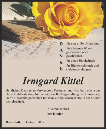 Traueranzeige von Irmgard Kittel von Thüringer Allgemeine, Thüringische Landeszeitung