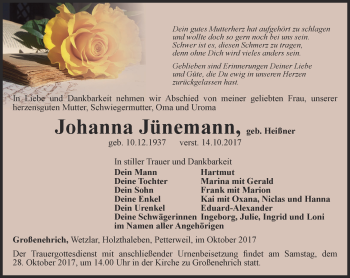 Traueranzeige von Johanna Jünemann von Thüringer Allgemeine