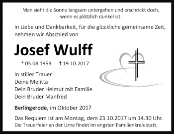Traueranzeige von Josef Wulff von Thüringer Allgemeine