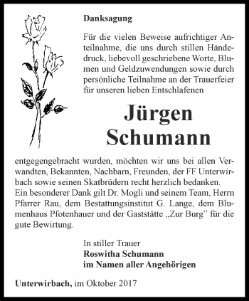 Traueranzeige von Jürgen Schumann von Ostthüringer Zeitung