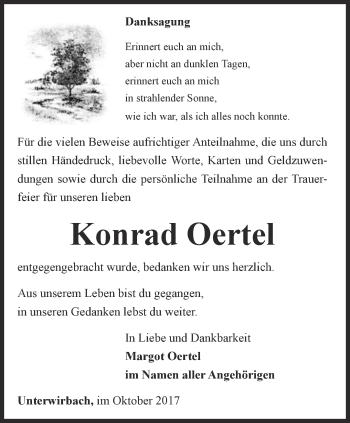 Traueranzeige von Konrad Oertel von Ostthüringer Zeitung