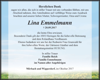Traueranzeige von Lina Emmelmann von Thüringer Allgemeine
